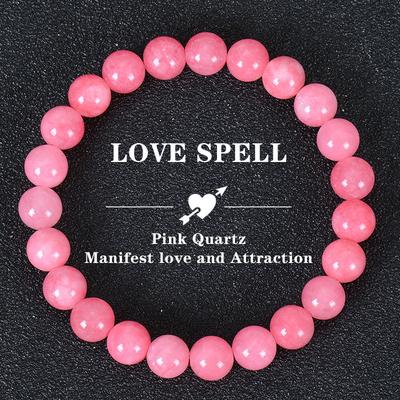 Pulseira de Pedra Natural Rosa Calcedônia Pulseira de Contas para Mulheres Otimizada Contas de Pedra Natural Yoga Meditação Presente