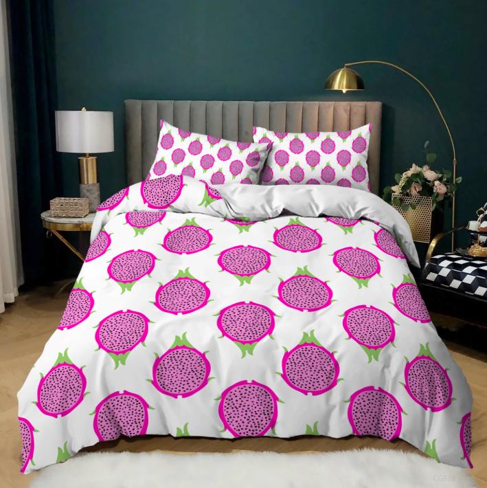 Pitaya Dekbedovertrek Set Voor Kinderen Jongens Meisjes Queen King Lichtgewicht Sprei Cover Slaapkamer Decor Tropische Vruchten Print Beddengoed Set