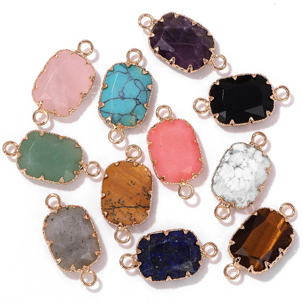 2pcs Natural Stone Pendant Quartz Lapis Chalcedony Amethysts Tiger Eye Stone Connector Charm For Making Necklace Bracelet