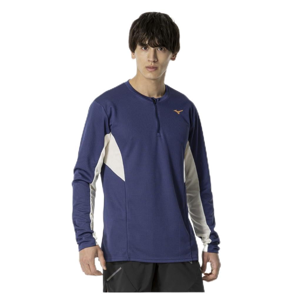 Mizuno Running Wear Dry Aeroflow Long Half Highly Estate Blue T-Shirt, Sleeve, Zip, Breathable, Reflective, J2MAB505, Men's,