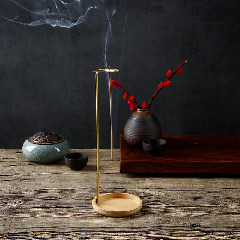 

Креативный перевернутый латунный держатель для благовоний, деревянная курильница, подставка для благовоний, улавливатель пепла, буддийские принадлежности для домашнего декора