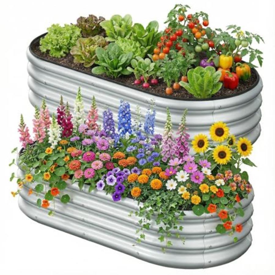 2PCS 4x2x1 FT Oval Metal Raised Garden Bed Kit Elevated Garden Planter Box Outdoor Trough Planter for Outdoor Plants Flower Veg United States