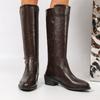Simple Tall Boots Fashion Round Toe Spliced Leather Soft Sole Anti-Slip Wear-Resistant Block Heels