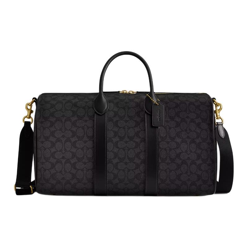 

COACH COMPASS 45 Signature Graffiti Metallic Coated Canvas Handbag Large Men s Black чорний