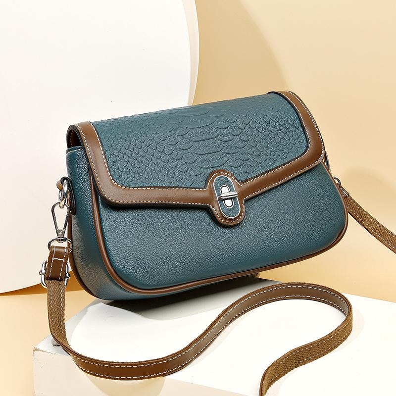 Premium contrasting color new bag women's new messenger bag crocodile pattern small square bag shoulder bag