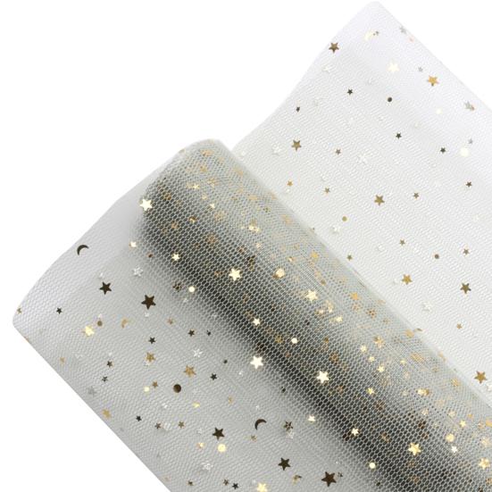 Flower Wrapped Gauze Even Mesh Design with Shiny Star Cuttable DIY Craft Convenient Floral Gift Wrapping Gauze
