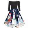Christmas Women Off Shoulder Print Vintage Evening Party Dress Flare Dress