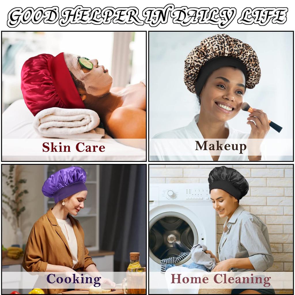 Satin Weitkrempige Nachtmütze Seidige Haube Haarwickel zum Schlafen Schlafhaube mit elastischem weichem Band Styling-Kappe Haarwickelwerkzeug liu