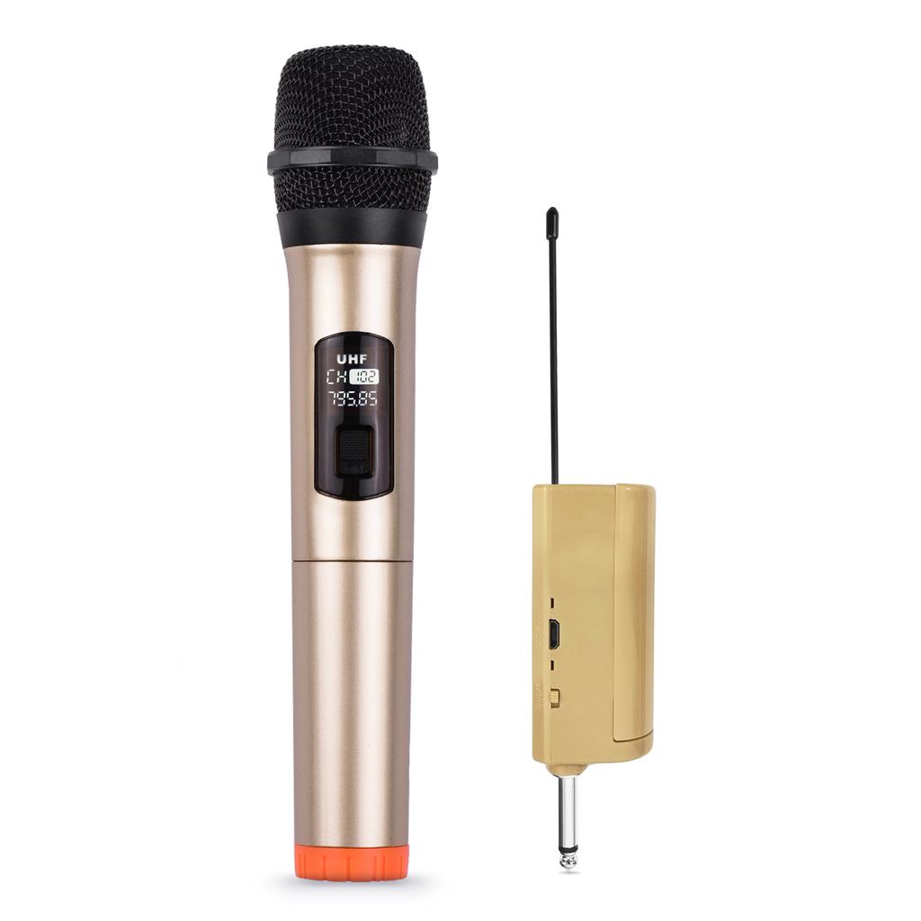 Handheld Wireless Microphone UHF Dynamic Mic with Portable Mini Receiver 6.35mm Plug Compatible with Speaker Karaoke System Home Theater System