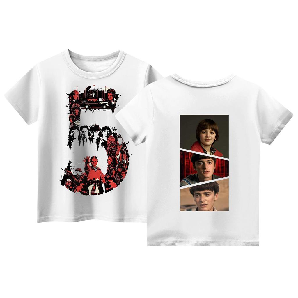 Laste lühikeste varrukatega topid, vabaaja trükiga T-särk, ümara kaelusega pulloverpluus