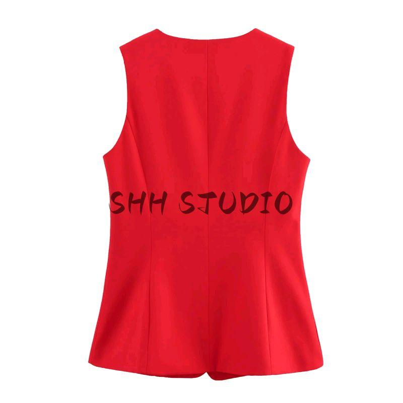 Spring and Summer Women's Clothing Commute Style Minimalist All-Matching Slim Fit Round Neck Sleeveless Single-Breasted Short Vest Vest