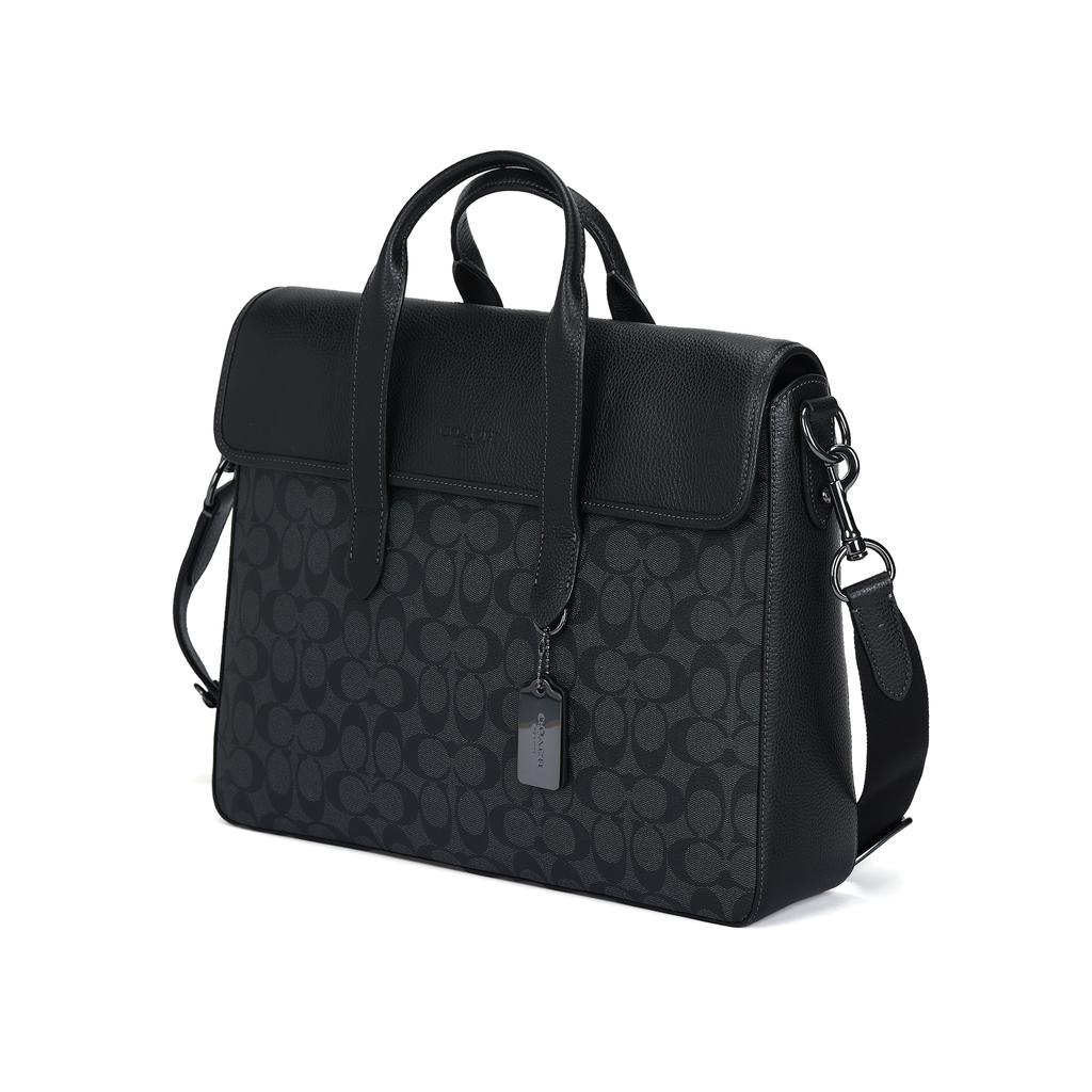 Coach Sullivan 39 Magnetic Flap Large Capacity Leather Briefcase Men Bags Black C9873-QBMI5