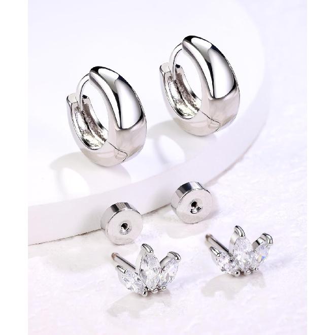 Flat Back Stud Earrings for Women Cartilage Helix Stainless Steel Earring Set for Sensitive Ears Piercing Tragus