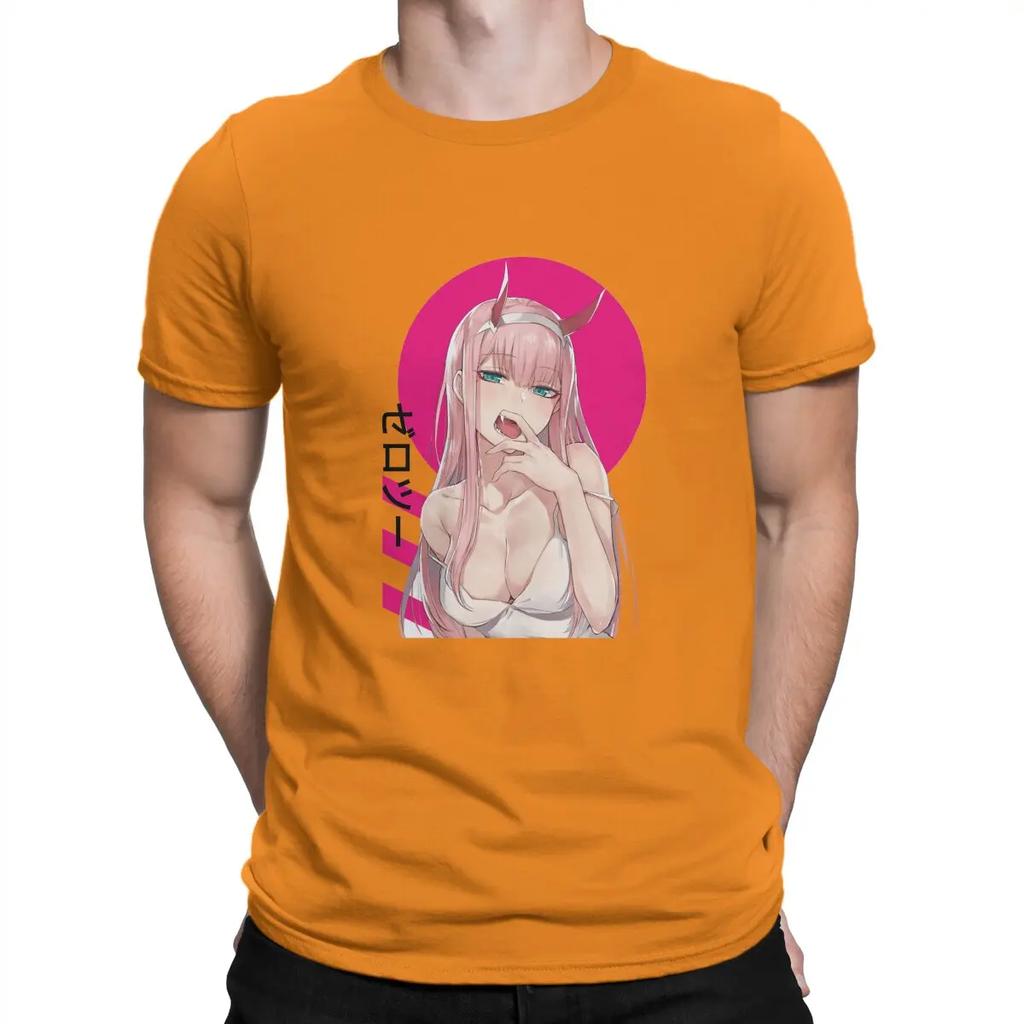 Zero Two Sexy T Shirts Men Cotton Funny T-Shirt Round Collar Darling In The Franxx Anime Tee Shirt Short Sleeve Tops Gift Idea