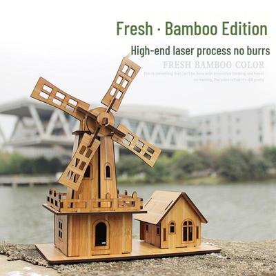 Breathe Fresh Air Dutch Windmill Wooden 3D Puzzle Model Toy Ornament