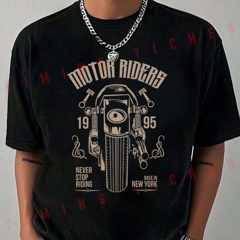 Motor Riders Motorcycle Print Motorbike T-Shirt Men's Casual High Quality Round Neck Tshirt Te