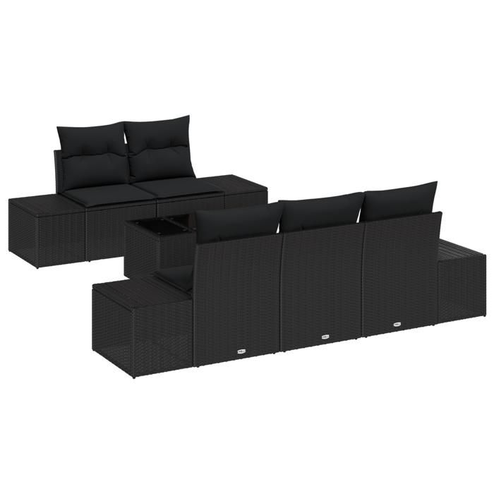 VidaXL Ensemble de Canapé de Jardin 6 pièces avec Coussins Noir Poly Rattan 3355612
