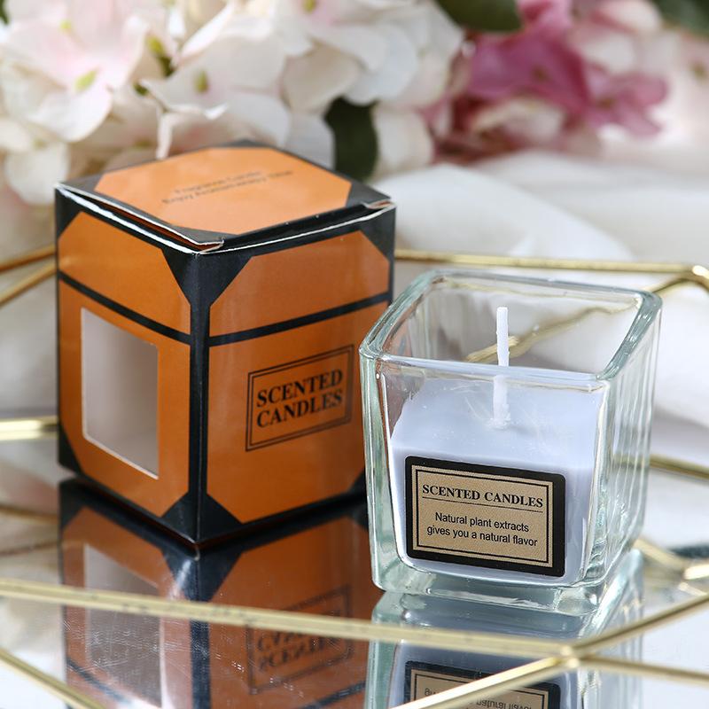 Scented Candle, Romantic Wedding Deodorant, Hotel SPA Candlelight Dinner, Windproof Glassless Square Cup Candle