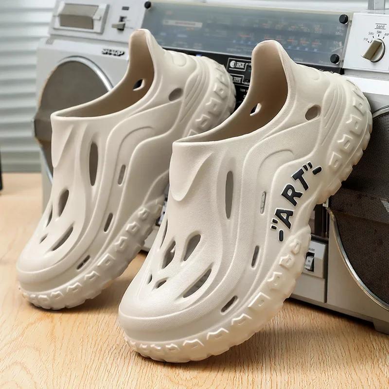 

Летние мужские сандалии, черные минималистичные с закрытым носком, нескользящая подошва из ЭВА, повседневная обувь с отверстиями, размеры 40-45 мужские сандалии для улицы 44-45