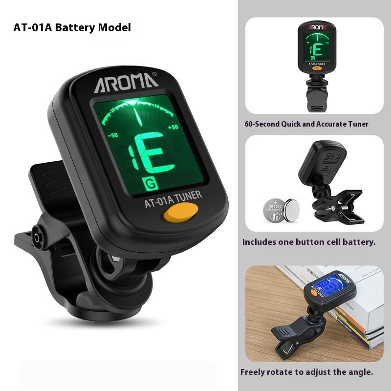 

Цветной AT-01A Гитарный тюнер Вращающийся клипсовый тюнер Цифровой электронный ЖК-дисплей Для акустической гитары Бас Укулеле Гитара чёрный