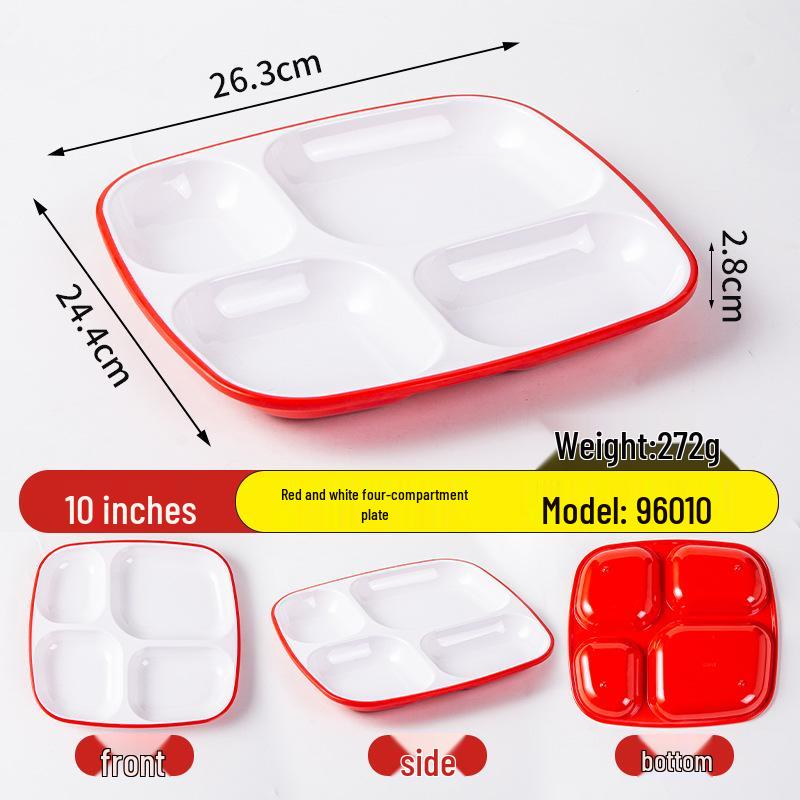 Melamine Divided Meal Tray: Food-Grade 4/6 Grid for Fast Food & Buffets