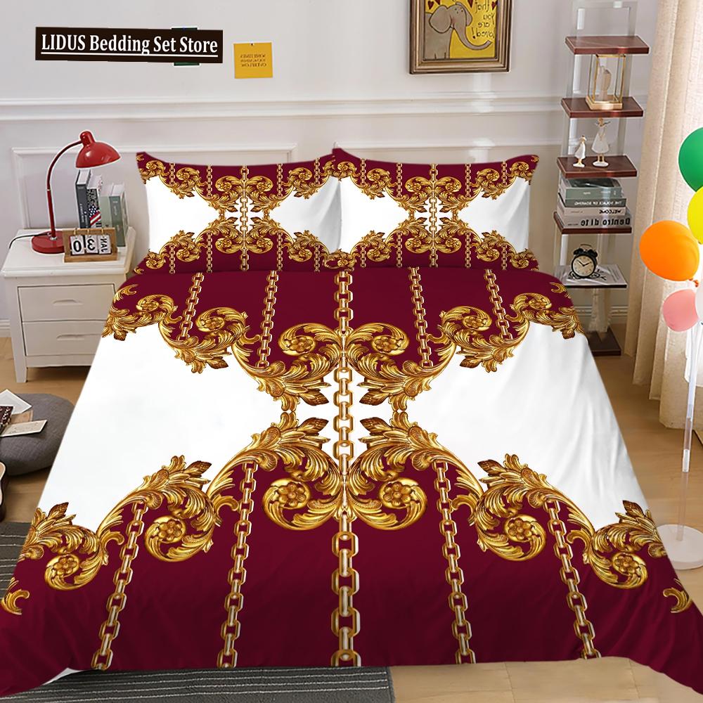Dark Gold Duvet Cover Set Dull Gold Patterns 3D Luxury Printing Comforter Cover King Queen For Teens Adult Polyester Bedding Set