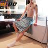 Men's Plaid Cotton Nightgown - Breathable, Sweat-Absorbing Casual Home Bath Skirt 015JJQ