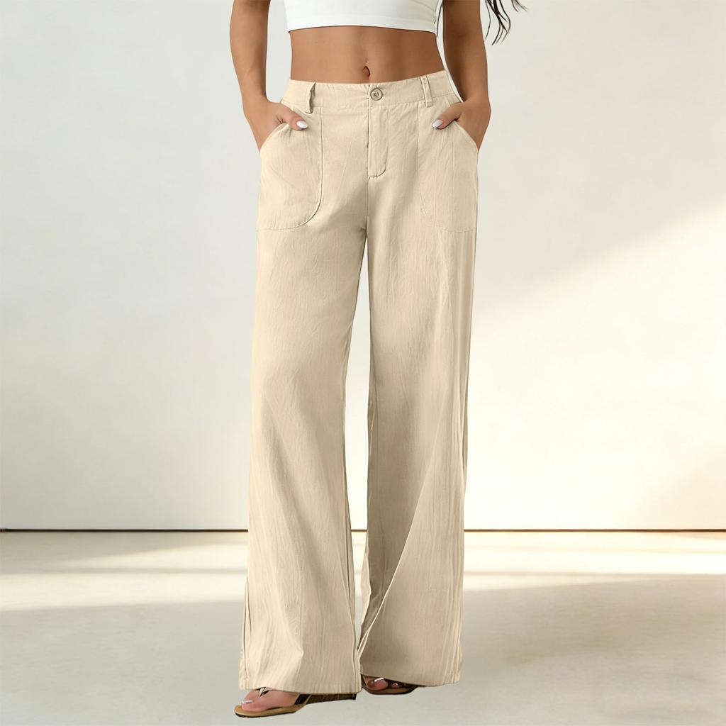 Damen Vintage High Waist Weite Hosen Lockerer Schnitt Lässige Gerade Hosen mit Taschen Geeignet für den Alltag