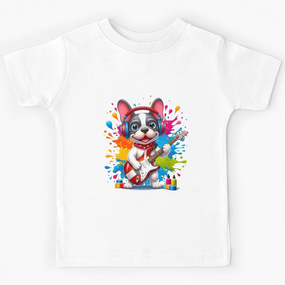 Colorful Rock Bulldog with Electric Guitar - World Music Day Kids T-Shirt 110