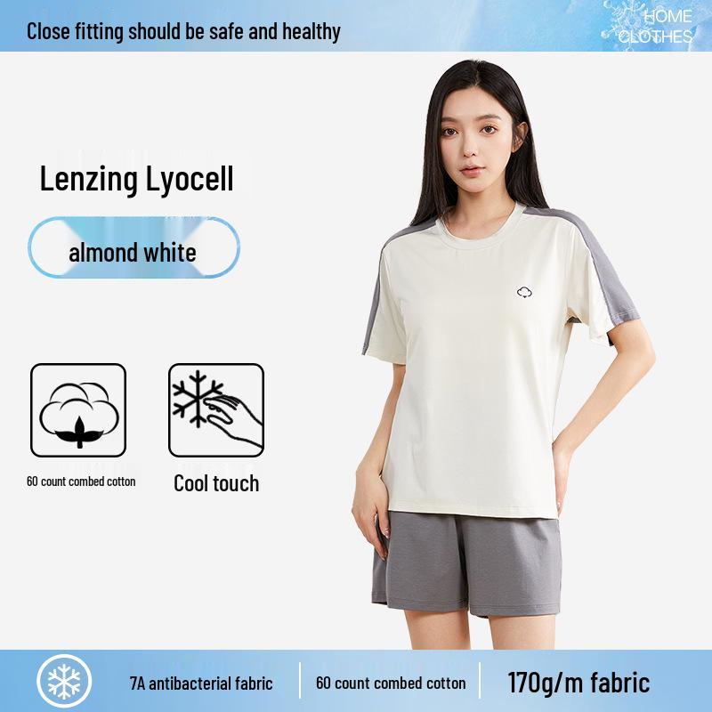 

Женский пижамный комплект из лиоцелла и хлопка с коротким рукавом - Антибактериальный, Высококлассный колор-блок, Охлаждающая летняя домашняя одежда L (110-130 lbs)