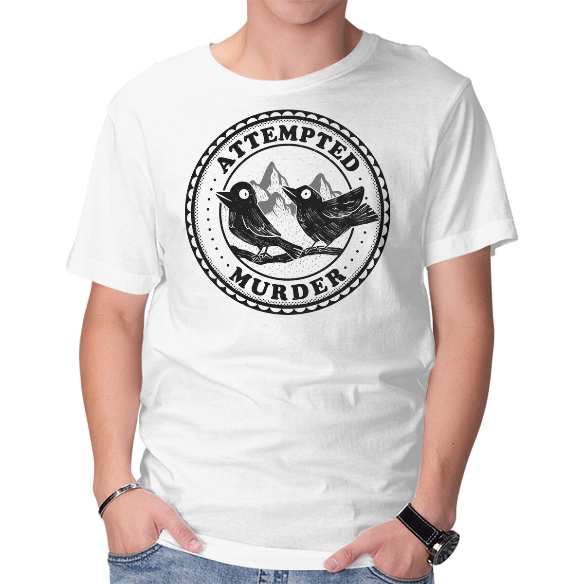 Unisex Crew Neck T-Shirt Murder Crows Graphic Short Sleeve Casual Tee S