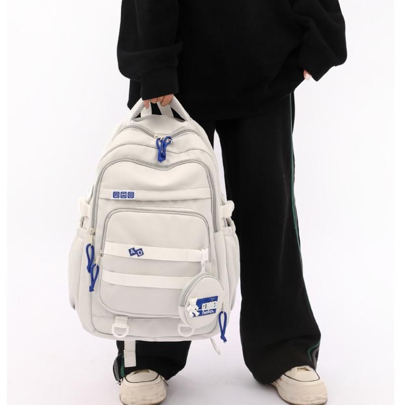 New Trendy Nylon Primary School Students School Bag Simple Solid Color Waterproof Unisex Backpacks Large Capacity Junior High School Student Book Bags