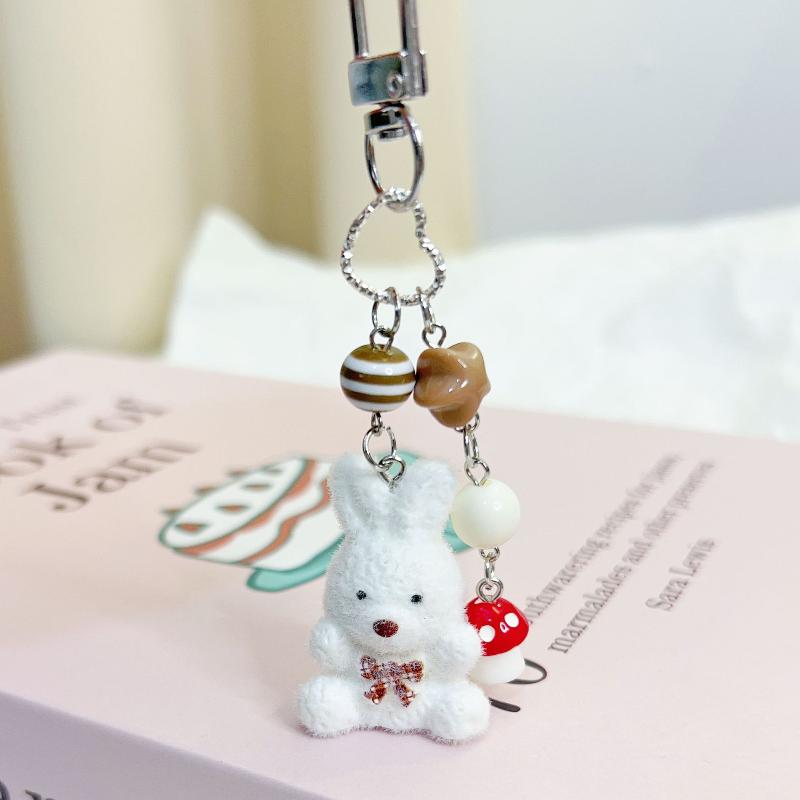 

Cartoon Flocking Rabbit Pendant Keychain Key Ring For Women Girls Cute Bag Pendant Kawaii Mobile Phone Chain Gifts