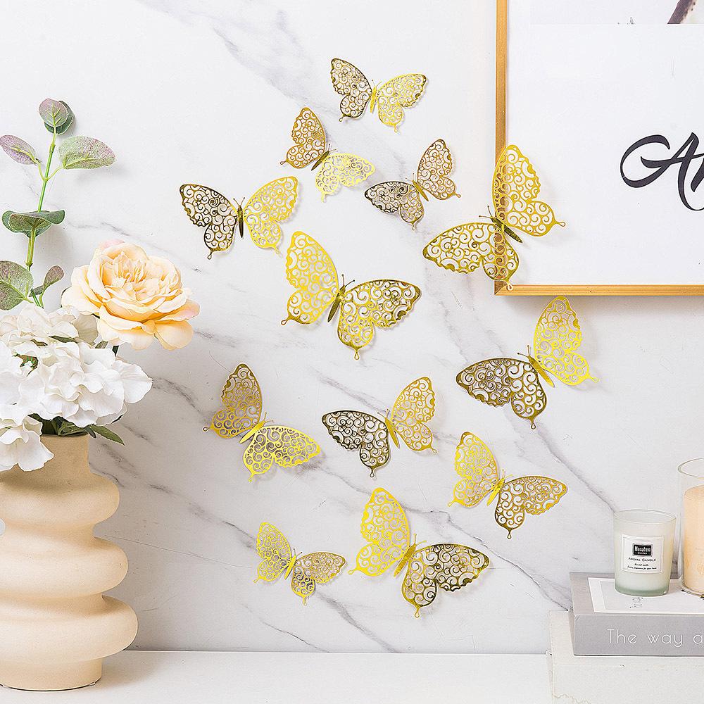 12Pcs/set 3D Hollow Butterfly Wall Sticker for Home Decoration DIY Wall Stickers Modern Wall Art Living Room Decoration