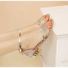 Fashion Womens Sandals Gold Silver Low Heels Casual Shoes Woman Open Toe Summer Square Female Ankle Strap Cover Heels Size 43
