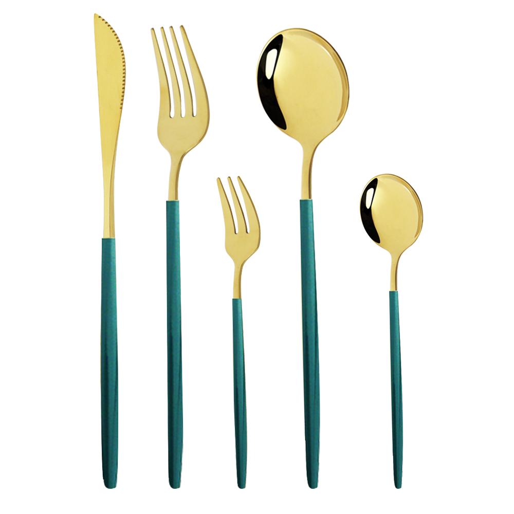 5Pcs Red Gold Cutlery Set Stainless Steel Food Tableware Set Home Steak Knife Fork Coffee Spoon Teaspoon Upscale Dinnerware Set