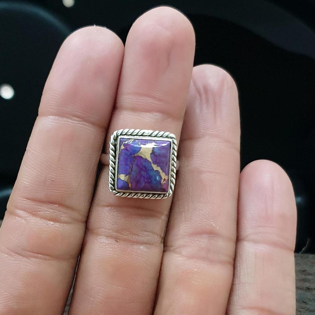 Purple Copper Turquoise 925 Sterling Silver Ring Jewelry, Wedding Gift Artisan Jewelry