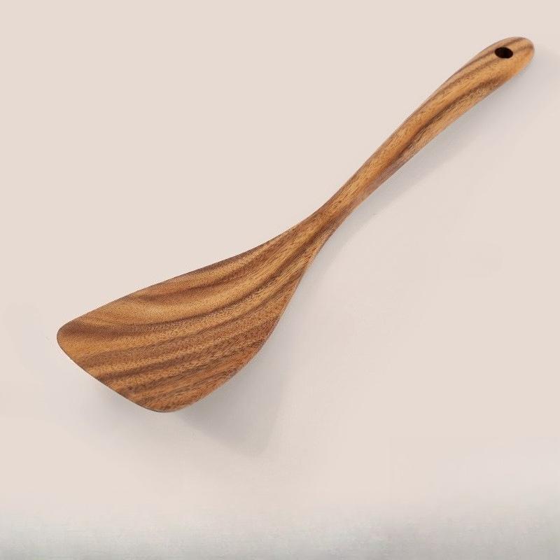 

Kitchen Cooking Acacia Wooden Spatula Non-Stick Pan Fry Turner Home Salad Fork Slotted Soup Ladle Utensil Set Convenient Use