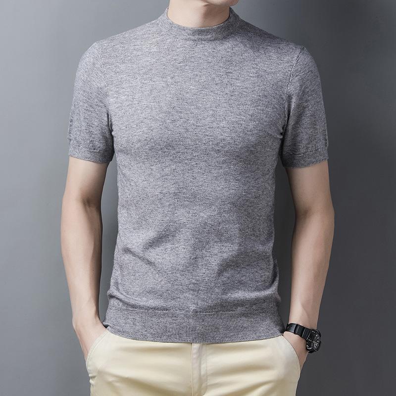 Jarní pánský svetr s krátkým rukávem, žebrovaný spodní lem, ležérní, pro mládež, kulatý výstřih, rovný střih, základní tričko