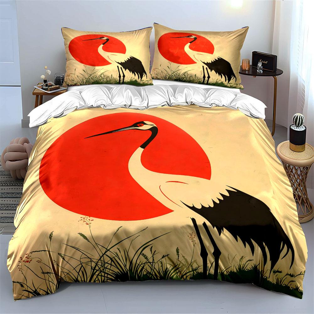 Elegant Crane Art Decor Set Soft Comfortable Duvet Cover Bedding Set Included 1*Duvet Cover & 2*Pillowcases, Gift