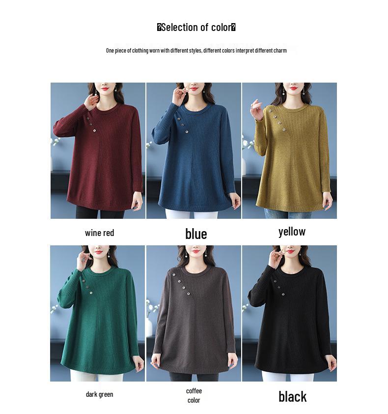 2025 A-line Plus Size Belly-Covering Knit Sweater: Autumn/Winter Fashionable Mid-Length Inner Wear for Moms