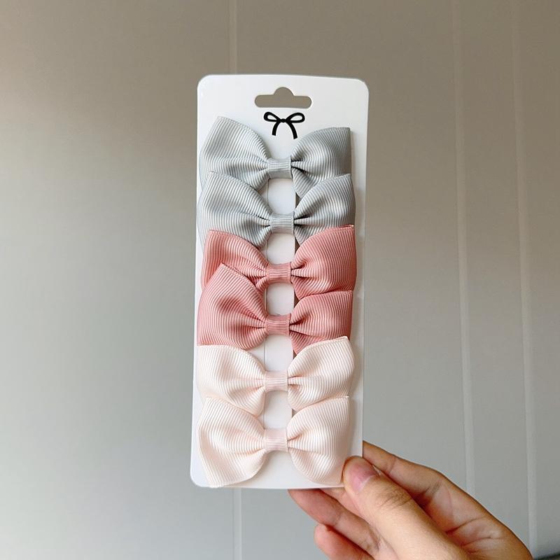 6Pcs Ribbon Bows Hairpin Girl Sweet Solid Design Hairpin Color Block Delicate Hairgripe Barrettes Kawaii Child Accessories