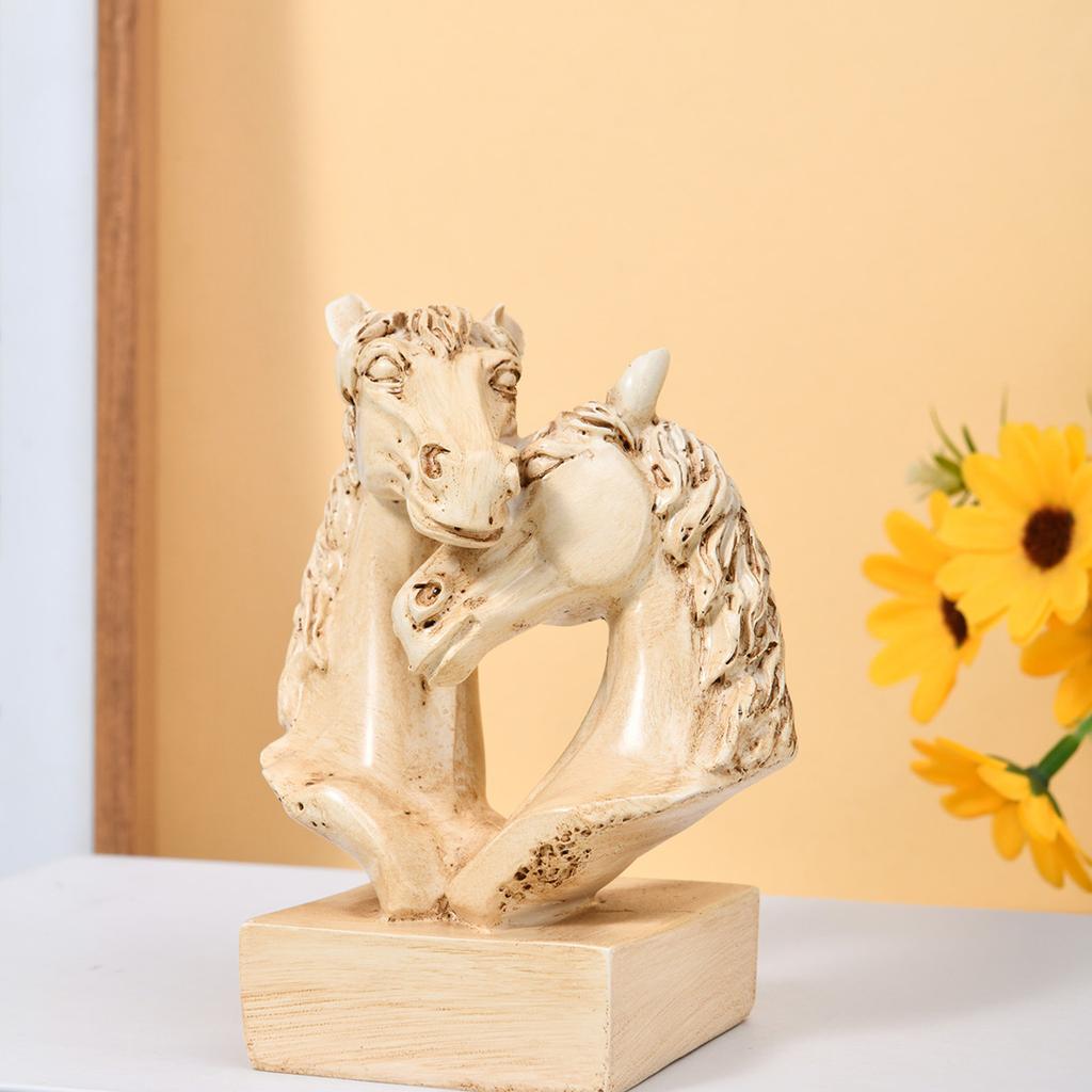 Couples Horse Head Statue Decors Animal Sculptures Horse Figurines Ornament for Home Office Table Decors Collectibles