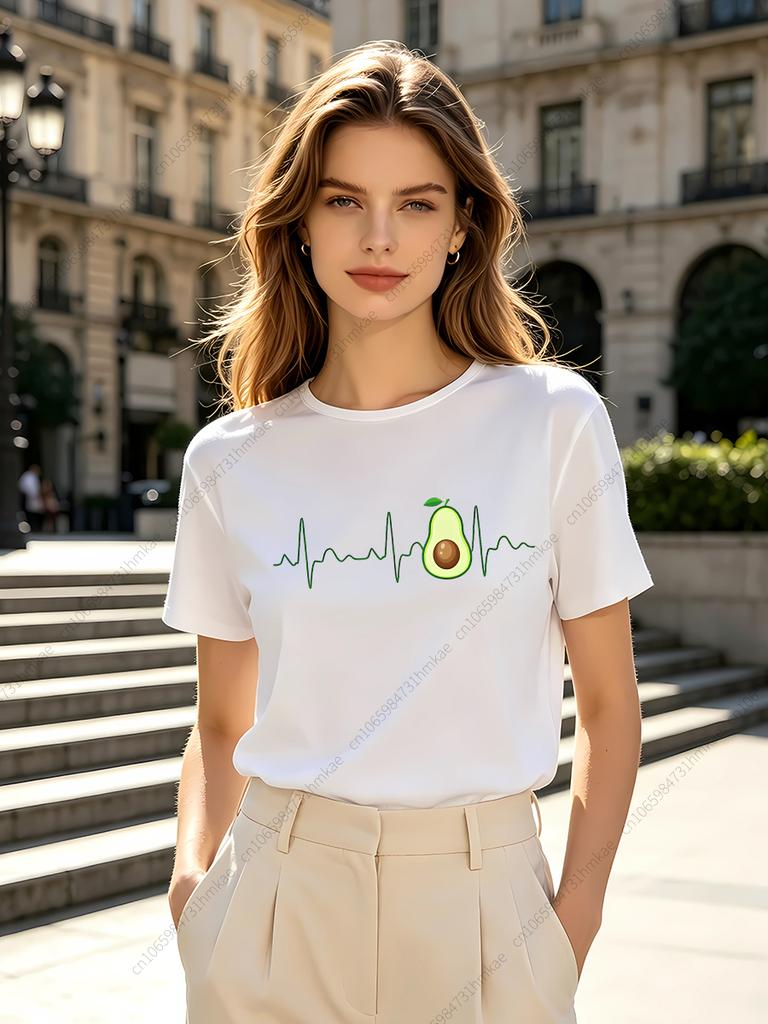 1Pcs Funny Cartoon Avocado Women T Shirts for Girls Funny Printing Short Tshirts for Woman T-shirts Lady Tops