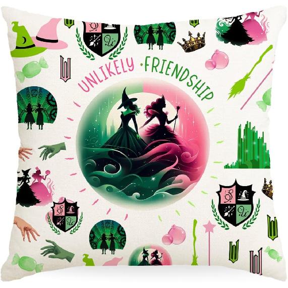 Witch Pillow Covers Broadway Musical Merchandise Elphaba and Glinda Pillow Case Throw Pillow Covers Decorative Pillowcase Cushion Cover with Car