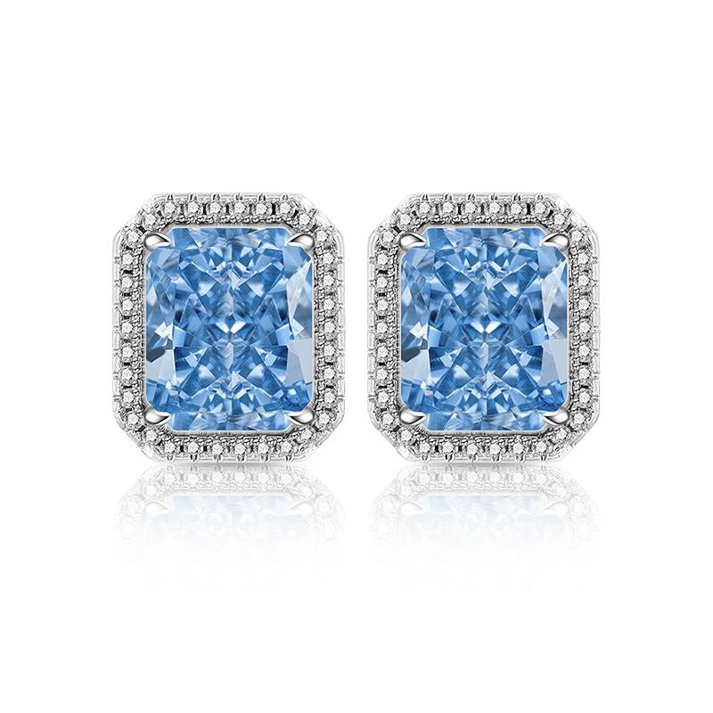 925 Sterling Silver Ice Flower Cut Rectangular Stud Earrings High Carbon Diamond Earrings Birthday Anniversary Party Gift