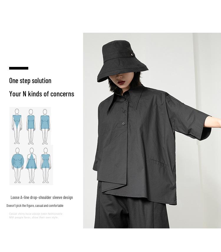 Hong Kong Style Trendy Irregular Three-Quarter Sleeve Women's Blouse - Loose Casual Spring/Summer Shirt