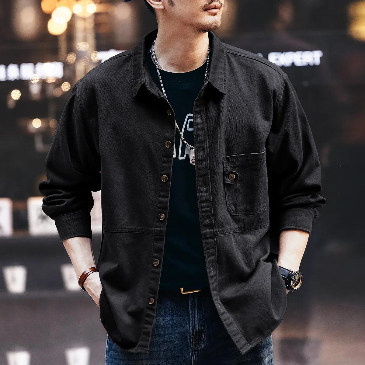 Men s Vintage Long Sleeve Work Shirt Casual Loose Button Down Cotton Shirts Big Size Retro Workwear Tops for Men L