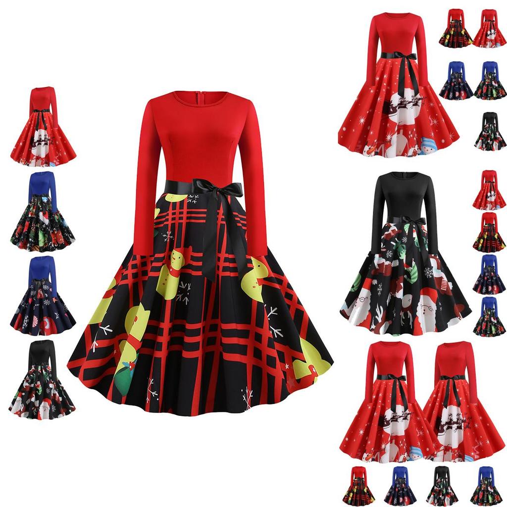 Charming Women Long Sleeve Christmas Costume Dress With Retro Flair