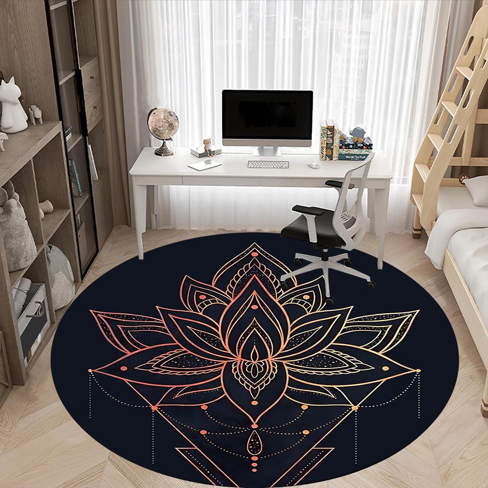 1pc Lotus Mandala Office Round Area Rug, Indoor Mat Suitable For Office, Under Office Chairs Bedroom Living Room Home Decor, Room Deco
